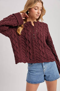 Worth the Wait Henley Sweater: Maroon