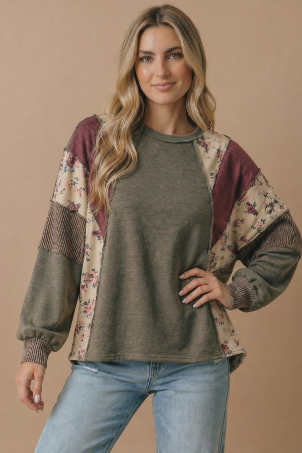 Wildflower Story Patchwork Top: Olive