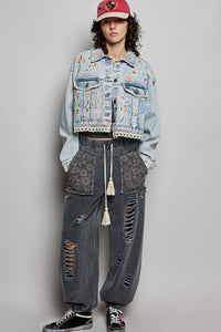 Magnolia Mae Embroidery Lace Trim Denim Jacket