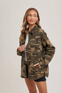 Andie Button Down Camo Shacket: Army