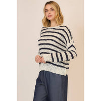 Classic Stripe Open Knit Sweater: Off White/Navy