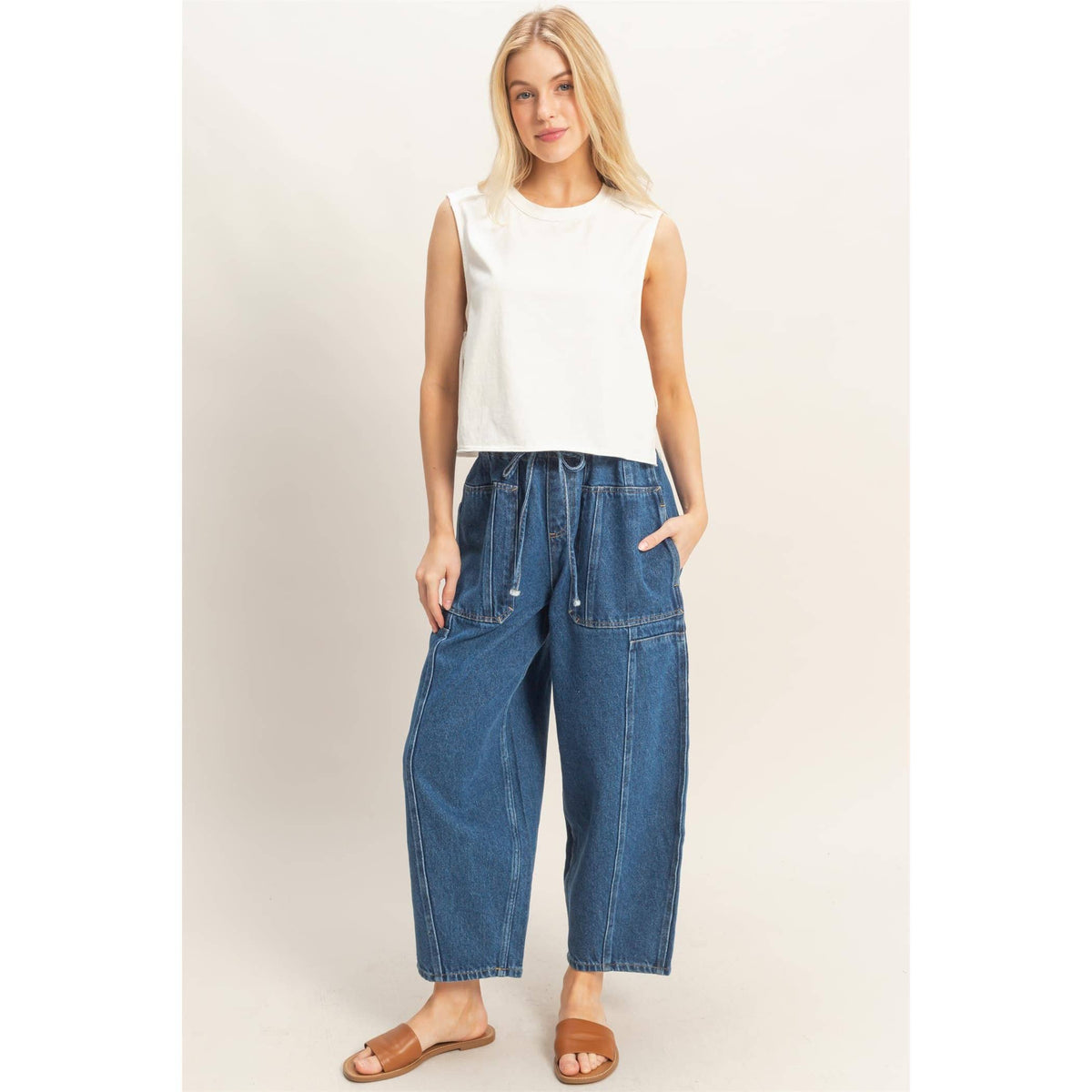 Wide Pants With Oversize Pockets: L.BLUE / S-M-L(2-2-2)