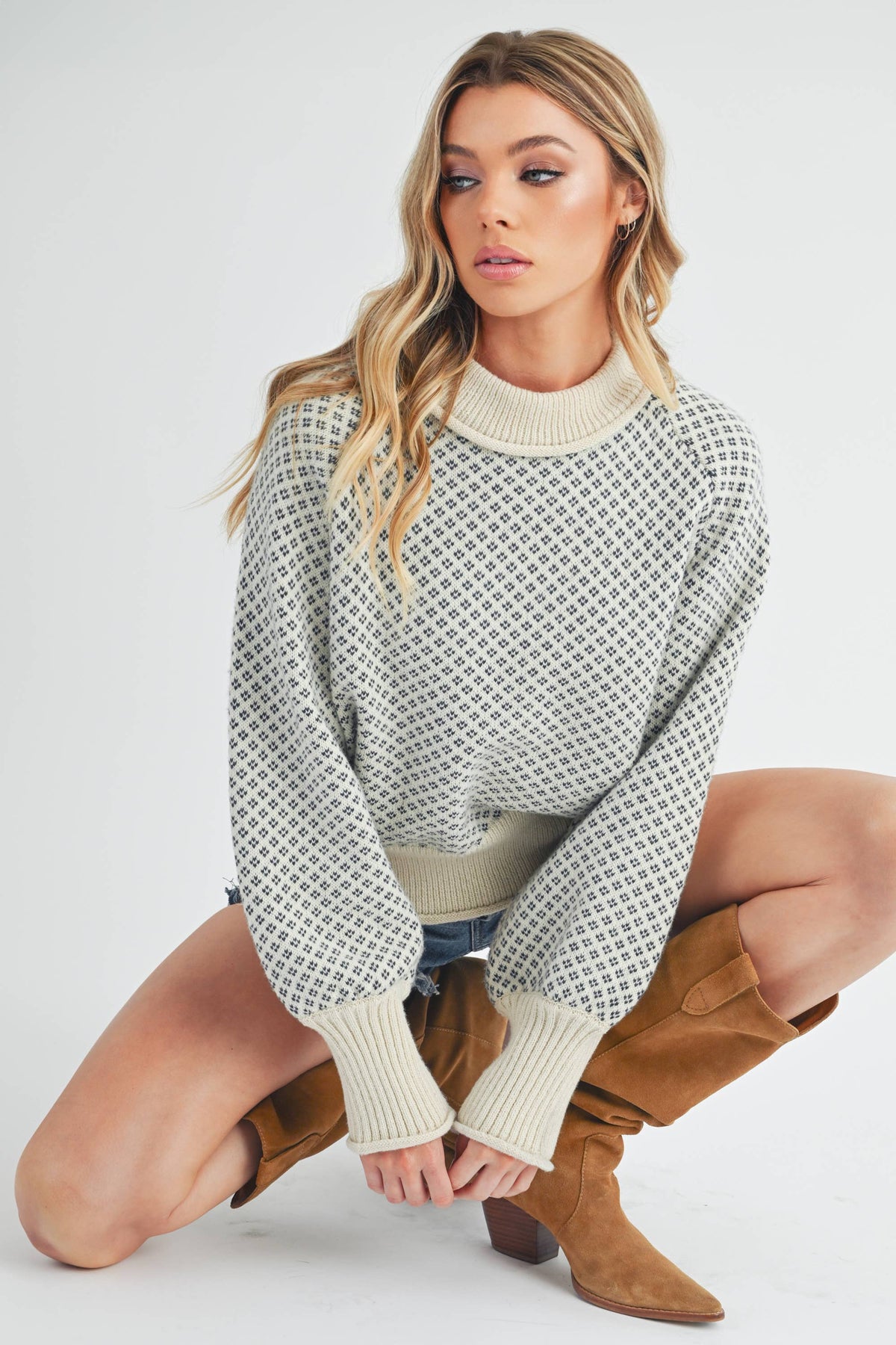 Mira Cozy Mock Neck Oversized Sweater: White – Chunky Knit Raglan Pullover