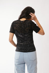 Willow Stretch Lace Short Sleeve Top | Floral Power Mesh Tee