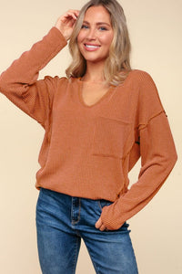 Mila Vintage Wash Ribbed Long Sleeve Basic Top