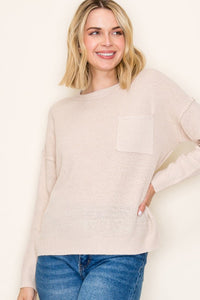 The Sutton Waffle Pocket Sweater – Ivory & Taupe