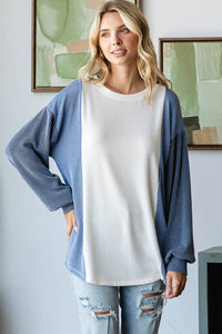 Miley Ribbed Off The Shoulder Knit Long Sleeve Casual Top: Denim Blue