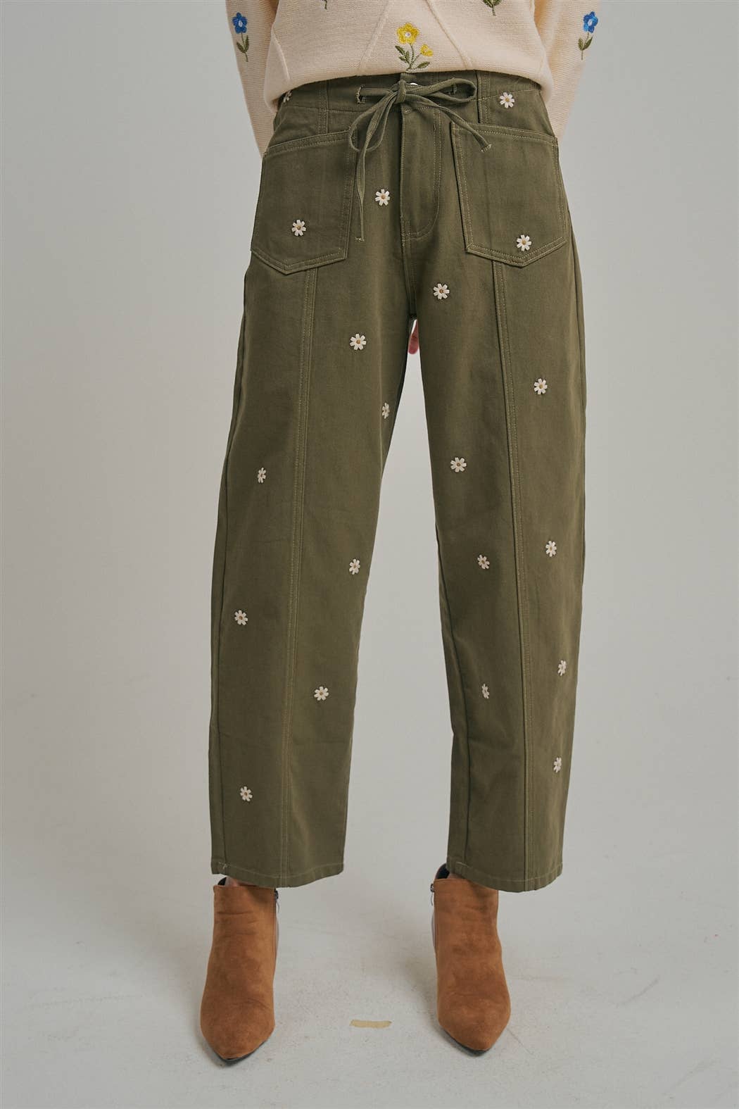 Picked for You Floral Barrel Pants: Olive