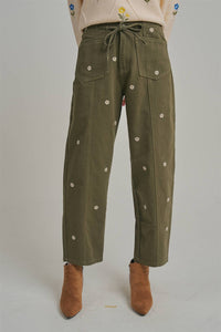 Picked for You Floral Barrel Pants: Olive