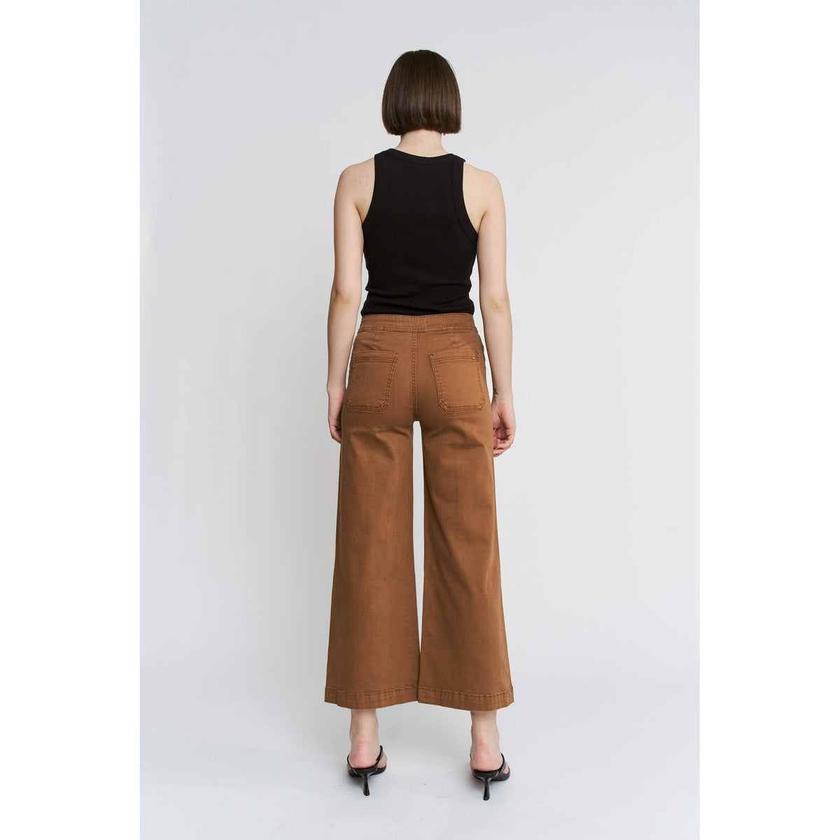 Mica Denim "Camden" High Rise Wide Crop Jeans – Camel Brown