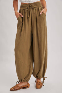JOGGER HAREM DRAWSTRING PANTS: LT.OLIVE / L