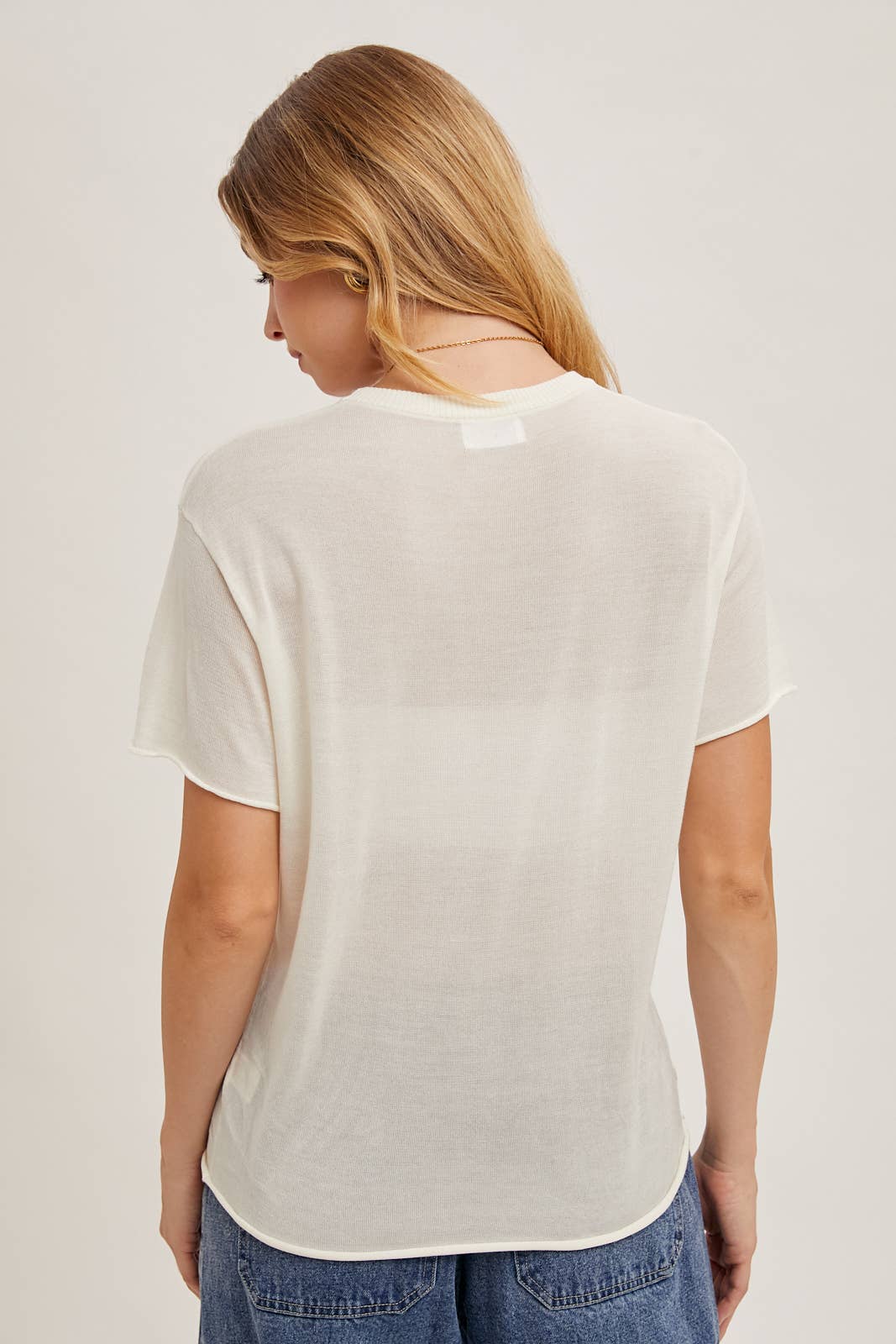 Willow Sheer Knit Crew Neck Tee – Cream & Rust Lightweight Layering Top