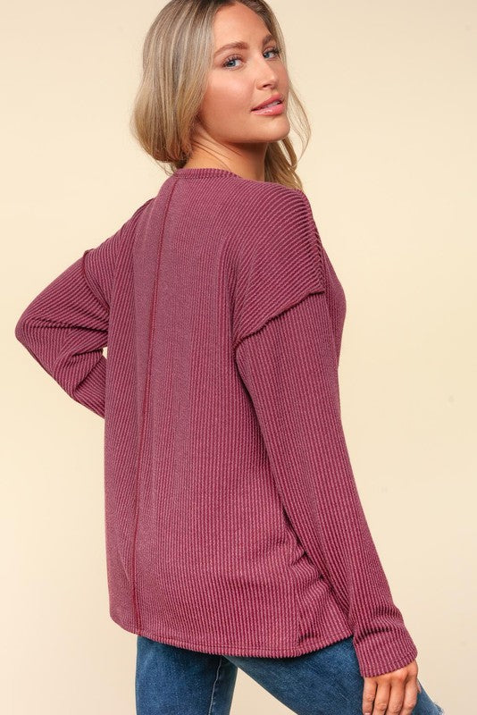 Mila Vintage Wash Ribbed Long Sleeve Basic Top