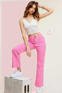 Olive High Rise Wide Leg Flare Pants – Soft Washed Stretch Denim
