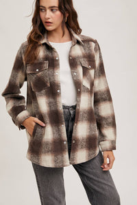 Dakota Plaid Flannel Shacket with Pockets – Brown Cream & Rust Ivory