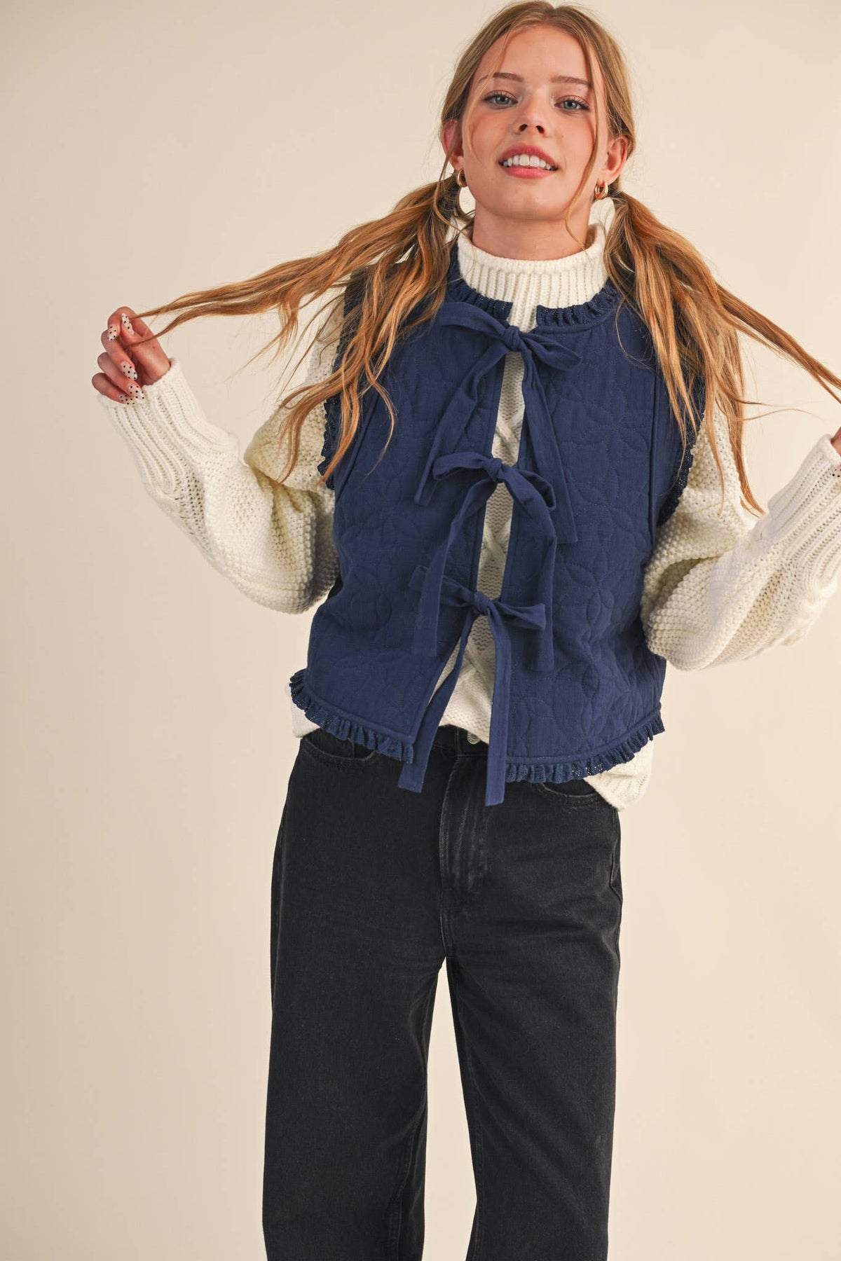 Tie It Together Quilted Vest: Navy