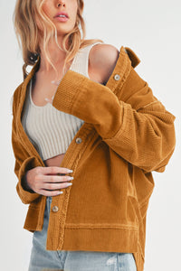 Daphne Corduroy Layering Shacket: Dark Honey – Seam Detail Cotton Jacket