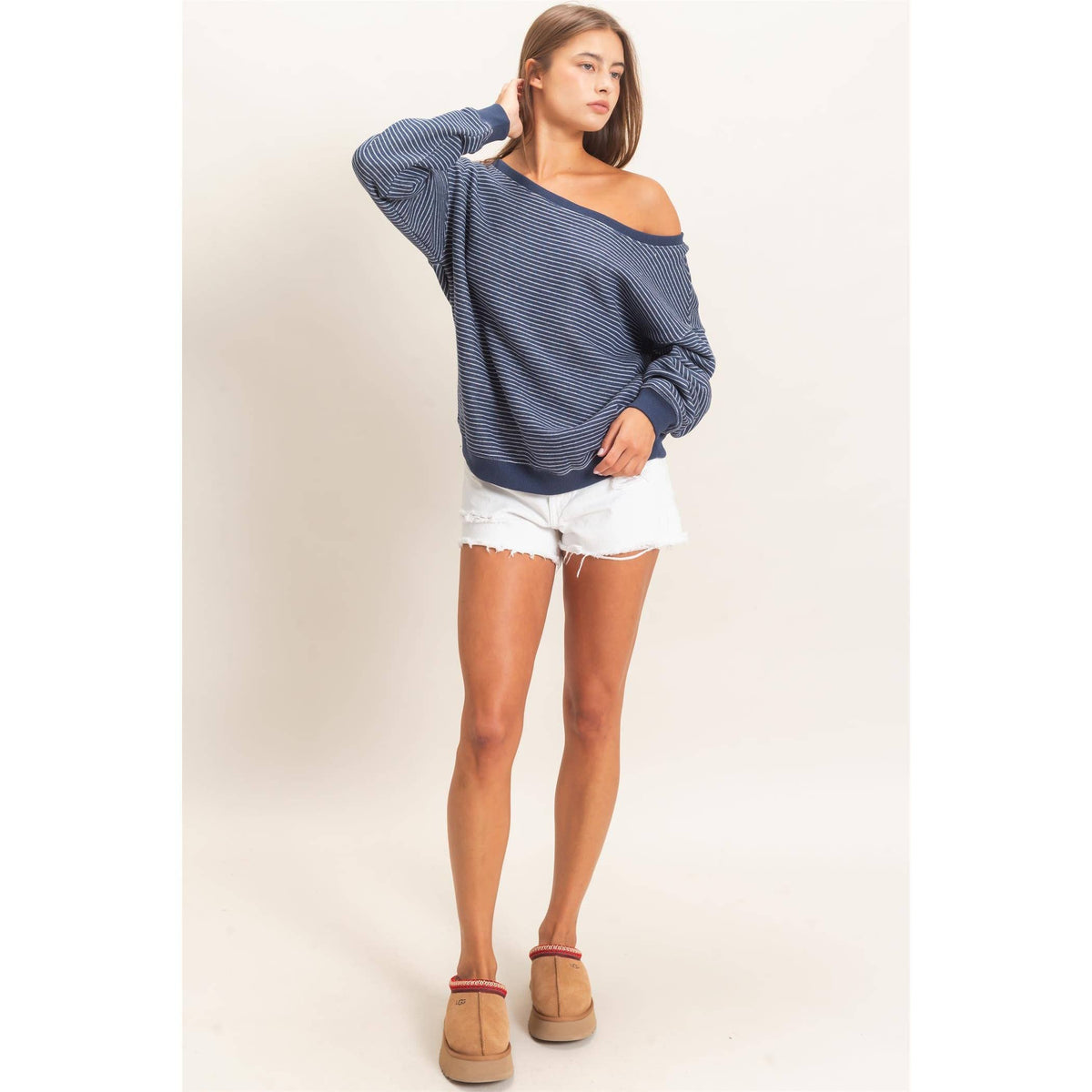 The Easy Does It Striped Sweatshirt: Navy