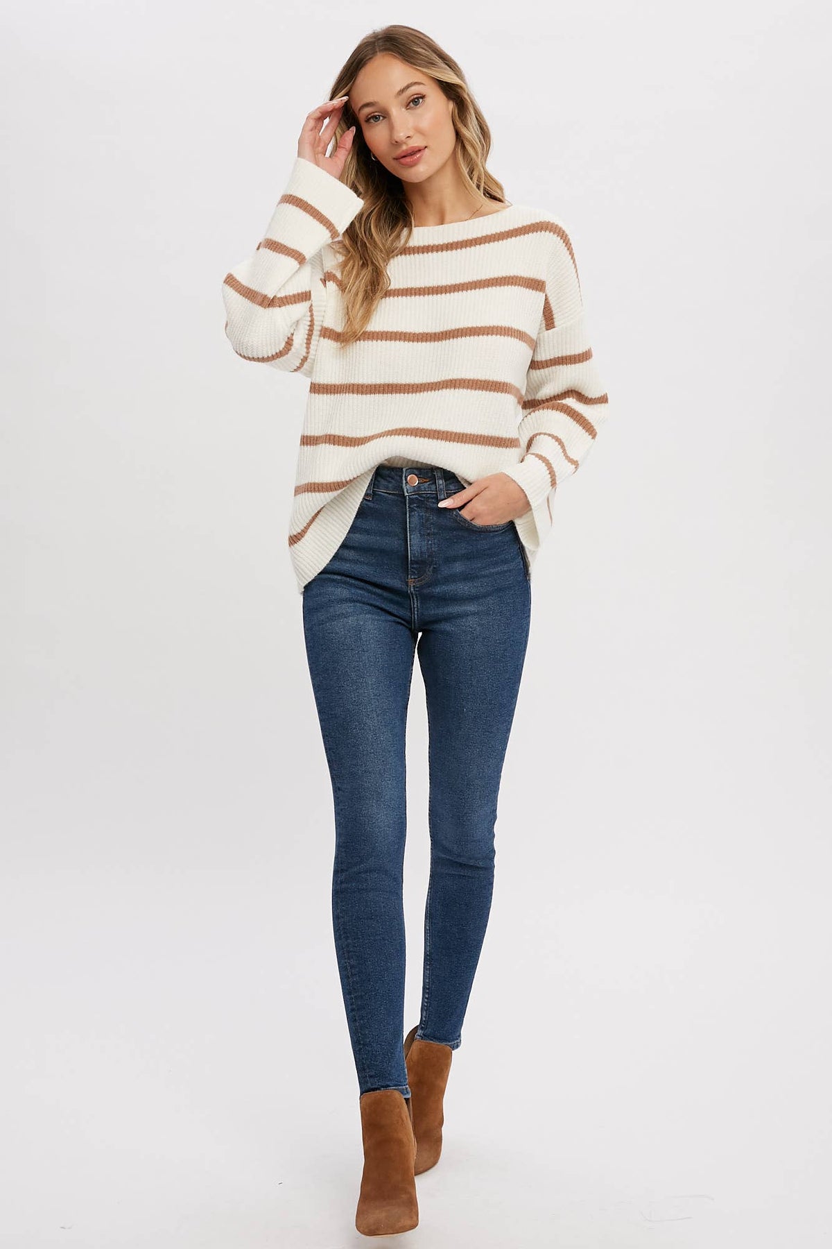 Taylor Chunky Striped Sweater:  Ivory