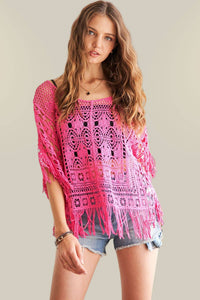 FRINGE HEM CROCHET TOP - CESW3015: Natural / ONESIZE(6)