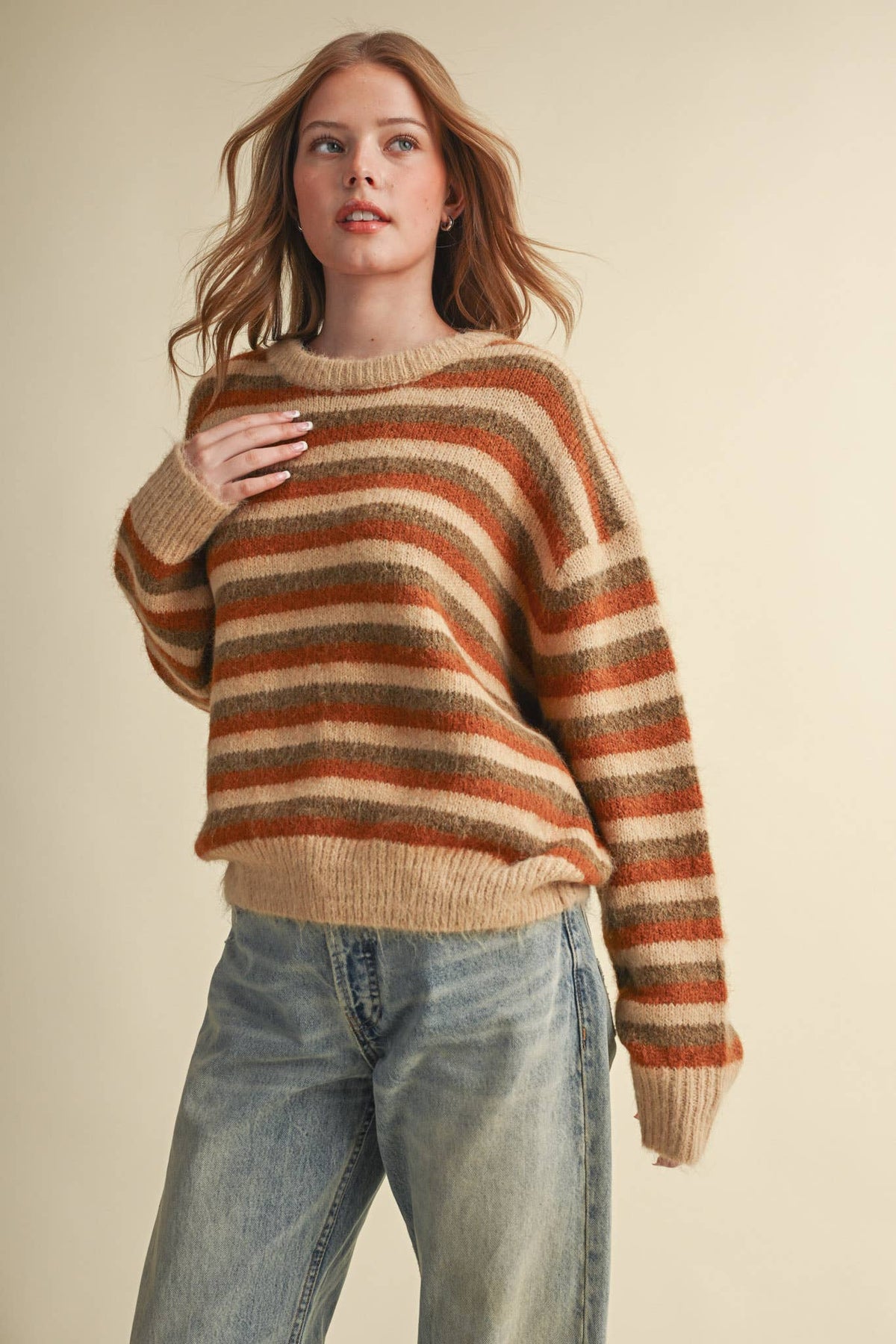 Warm Regards Stripe Sweater: Tan/ Multi Stripe