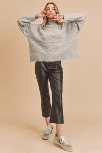 Ryleigh Patchwork Mock Neck Sweater: Heather Grey – Cozy Oversized Winter Knit