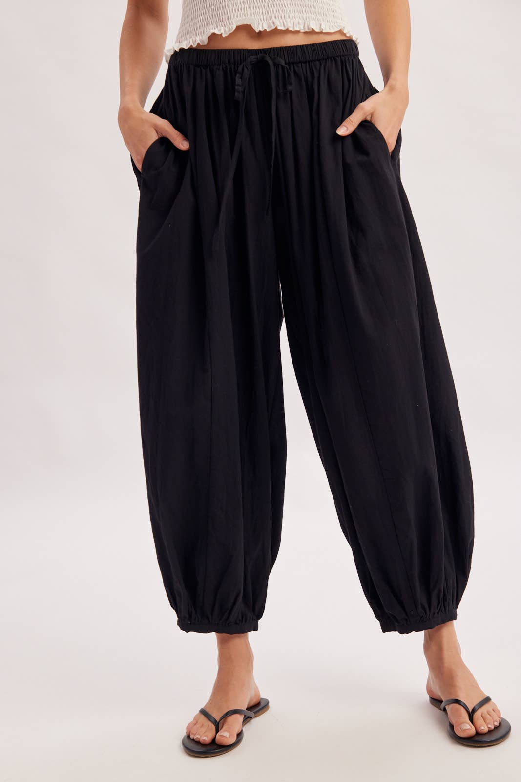 BOHO DRAWSTRING BALLOON PANTS: Black