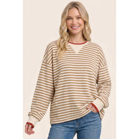 RELAXTED FIT STRIPED SWEATSHIRT: CAMEL / S-M-L-XL(2-2-2-1)