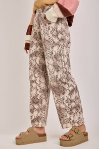 Wild Side Snakeskin Barrel Pants: vintage taupe