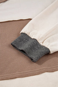 Layla Colorblock Waffle Knit Henley – Patchwork Long Sleeve Top (S-XL)