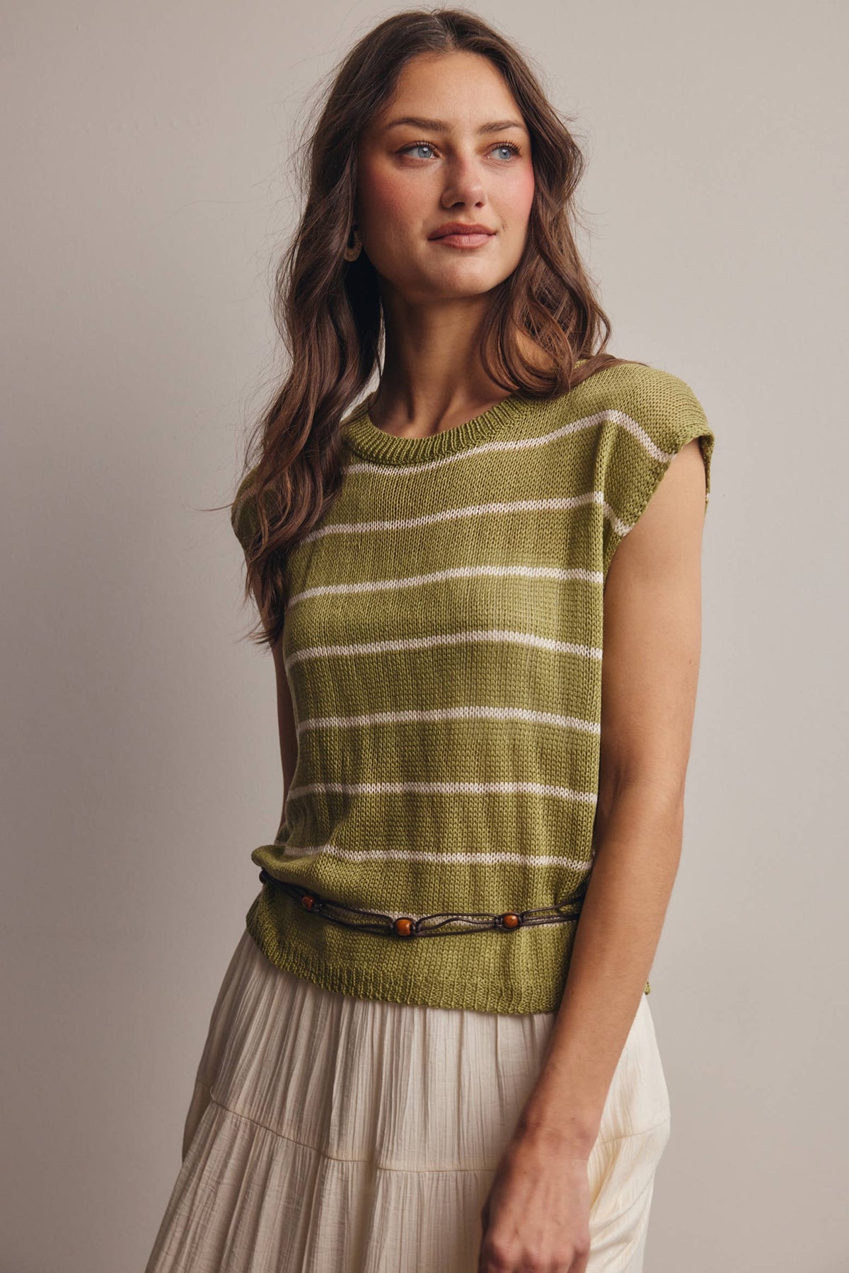 The Harlow Striped Knit Top:Green – Sleeveless Lightweight Sweater Tank