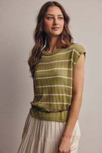 The Harlow Striped Knit Top:Green – Sleeveless Lightweight Sweater Tank