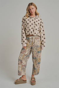 Autumn Story Patchwork Mid Rise Elastic Waist Drawstring Pants