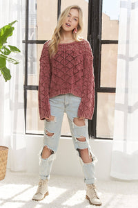 The Elsie Diamond Knit Sweater –Dusty Burgundy
