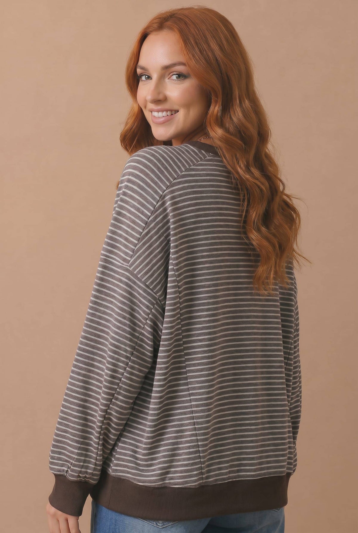 The Plot Twist Stripe Pullover: Brown/ Grey Stripe