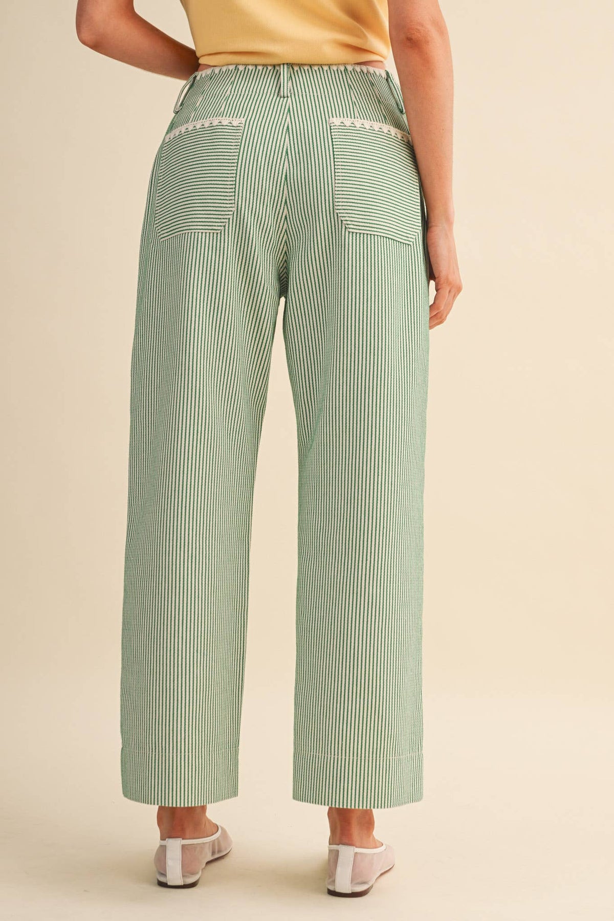 Savannah Stripe Wide Leg Pants: Green Stripe