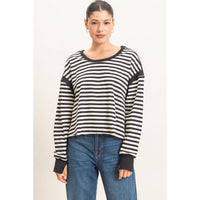 Striped Long Sleeve Top: MOCHA / S-M-L(2-2-2)
