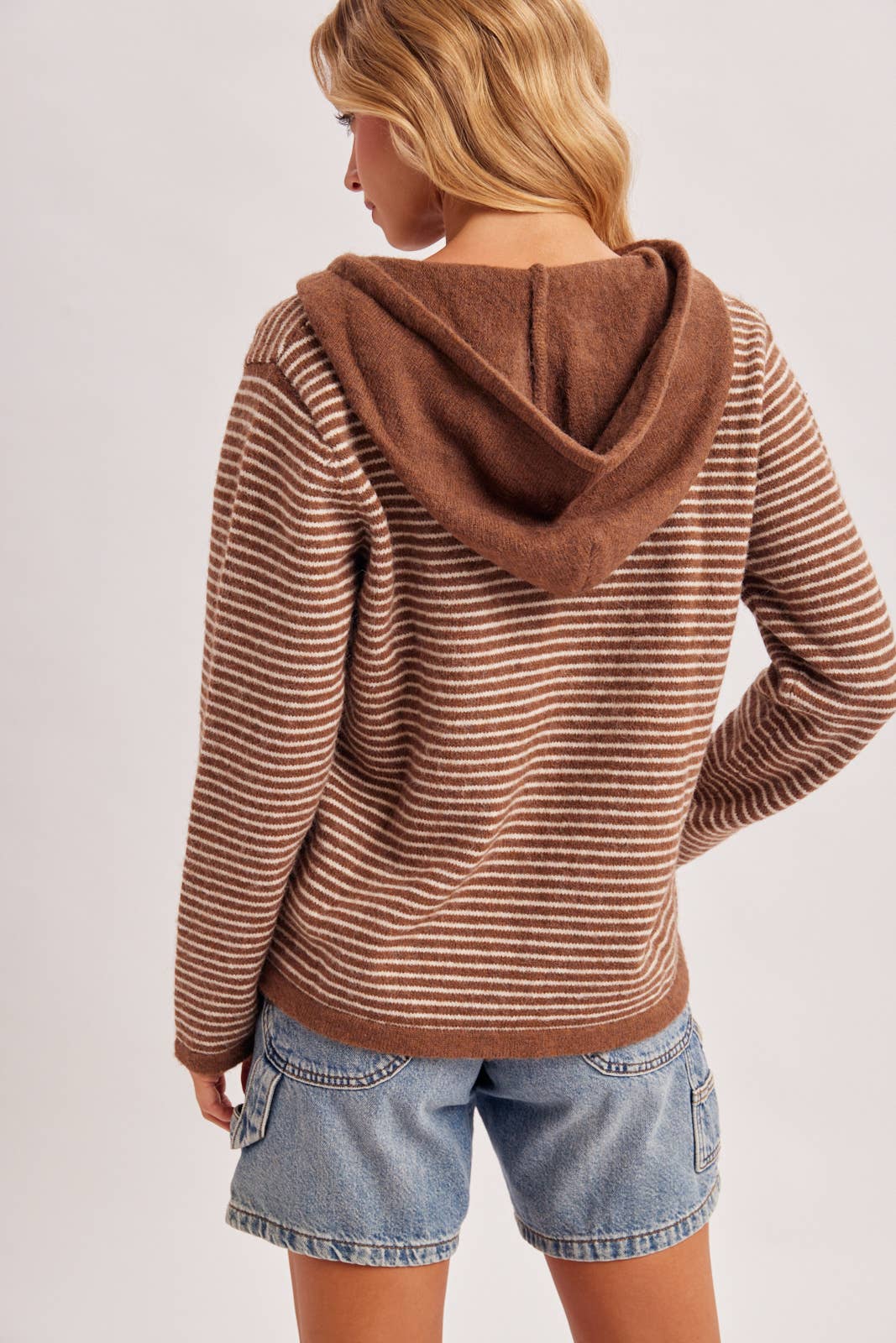 Off the Clock Striped Sweater Hoodie: Cocoa/Cream