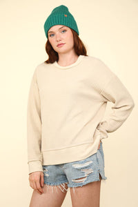 Caroline Oversized Soft Textured Knit Top: Cream