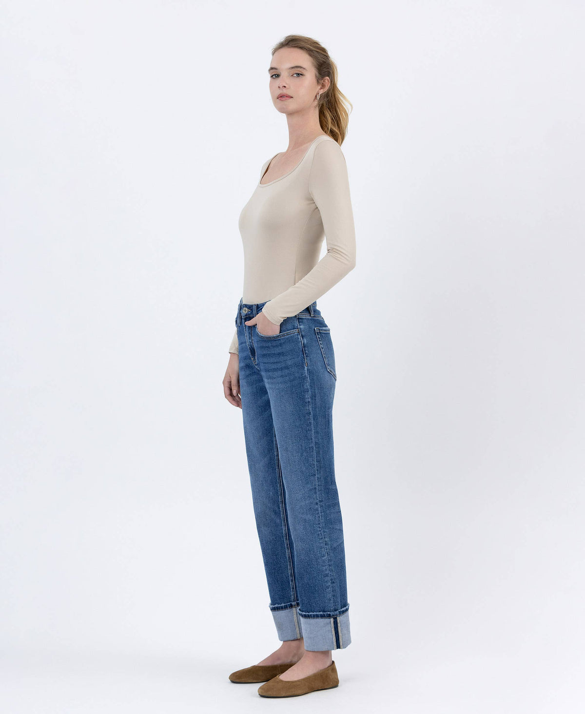 Lovervet "Hallie" Cuffed Straight Leg Jeans: Dark Wash