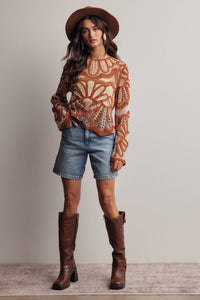 Camille Floral Crochet Knit Sweater