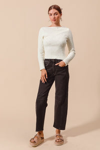 Emery Barrel Leg Jeans – Mid Rise Black Denim with Side Panel Detail