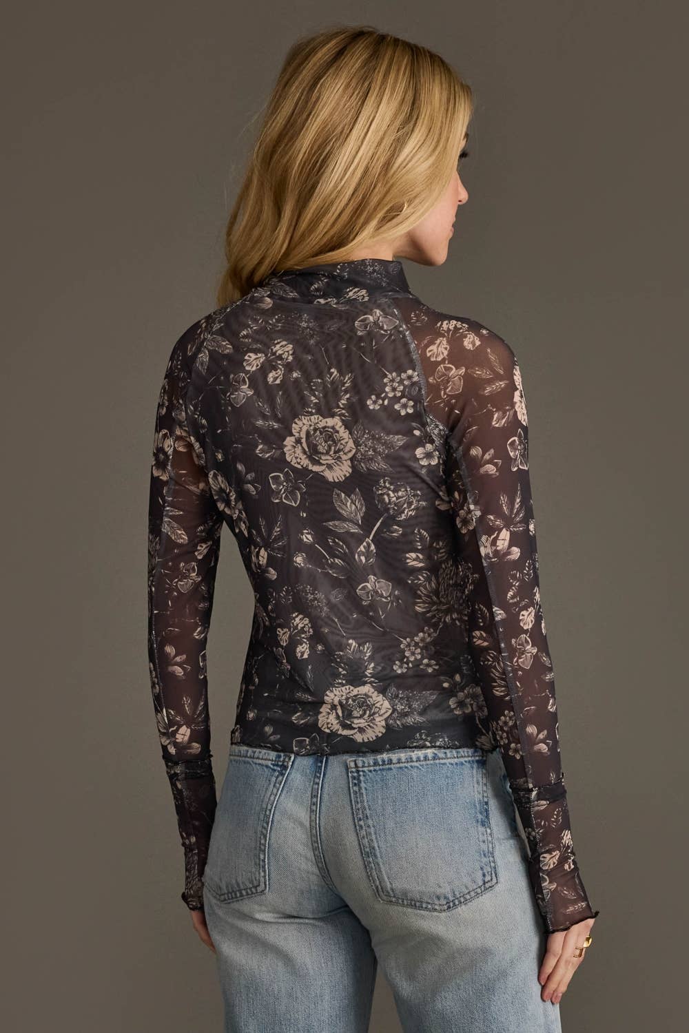 After Midnight Floral Mesh Top: Grey/Cream