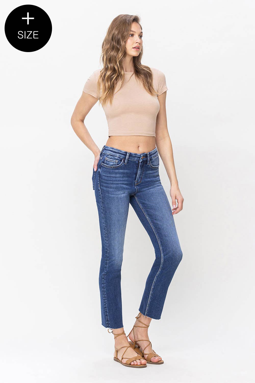 Vervet by Flying Monkey Plus Size High Rise Cropped Slim Straight Jean: Medium Wash