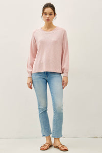 The Cambria Cotton Blend Knit Sweater: Peony Pink – Lightweight Raglan Crew Neck Pullover
