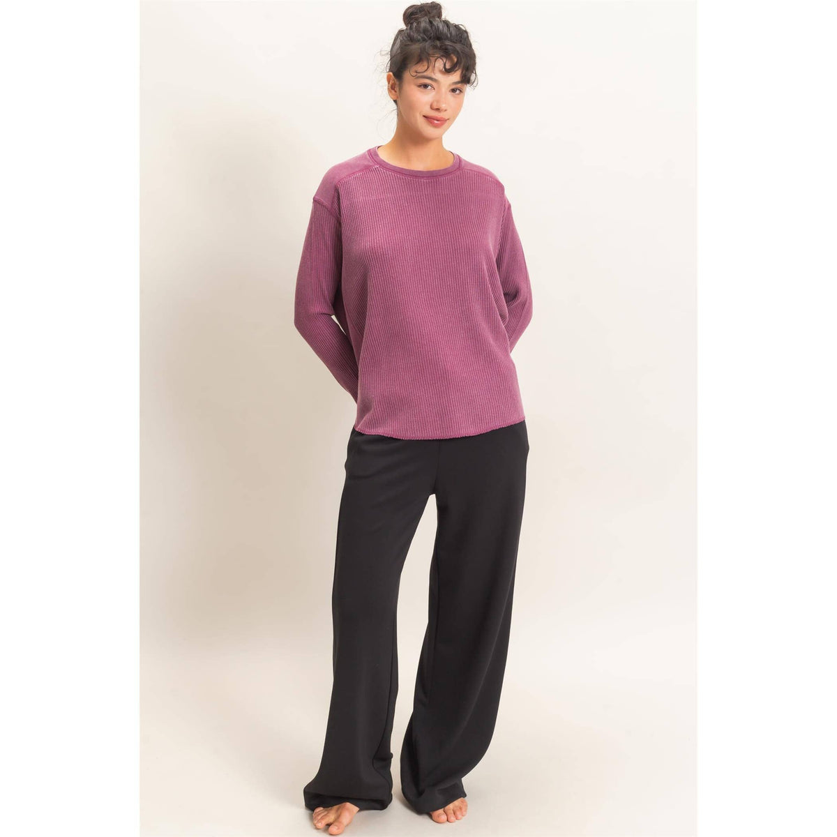 Slow Mornings Waffle Knit Top: Cream Taupe