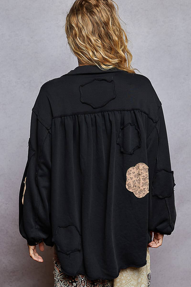 Ryder POL Patchwork Shirt Jacket – Oversized Raw Edge Button Down Shacket