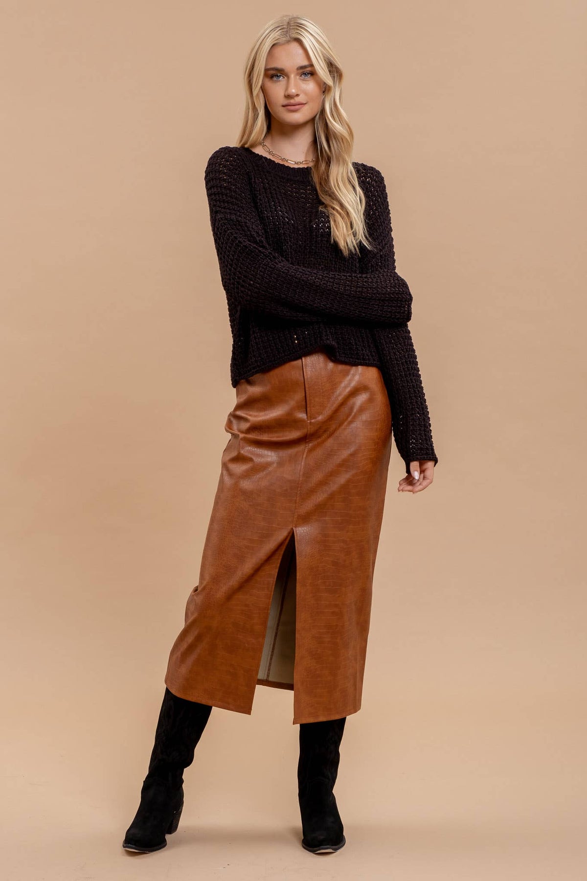 The Brinley Crochet Knit Sweater – Open Knit Pullover