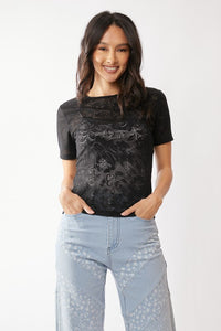 Willow Stretch Lace Short Sleeve Top | Floral Power Mesh Tee