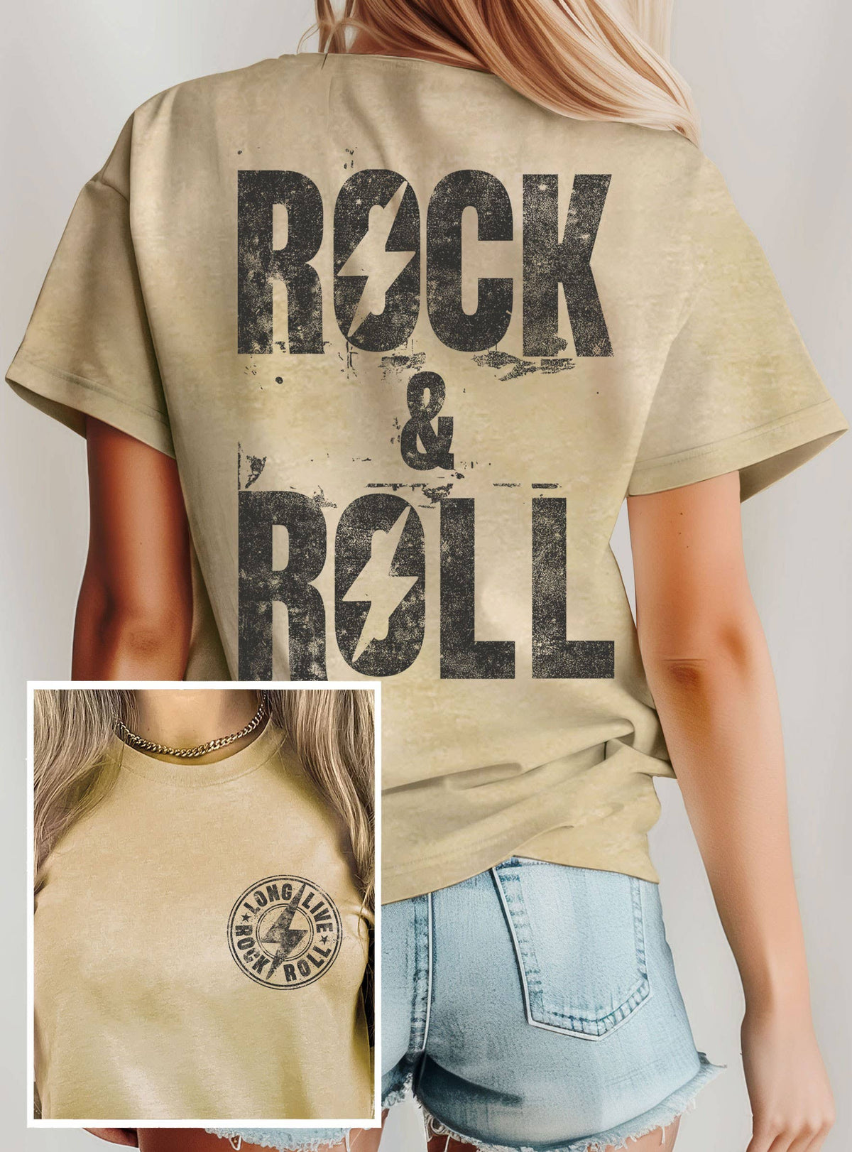 ROCK AND ROLL FRONT&BACK PRINT GRAPHIC TSHIRT